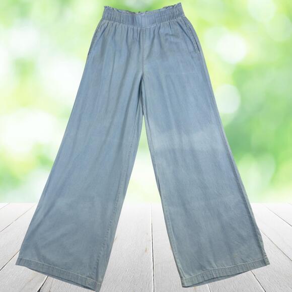 Sincerely Jules Pants - SINCERELY JULES Wide Leg High Rise Pants Paperbag Waist Pockets Baby Blue Size M